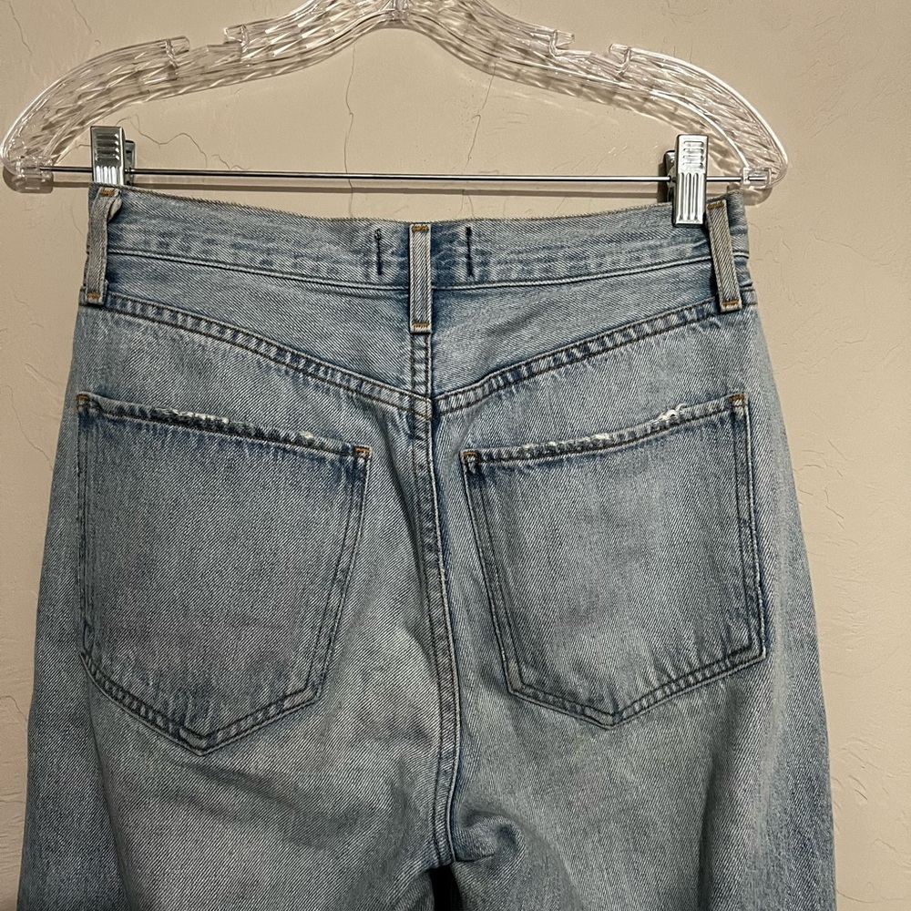 Agolde Riley Revolve High Rise Button Fly Straight Distressed Crop Denim Jeans - Picture 15 of 16